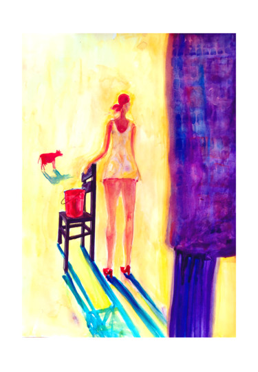 Painting titled "The Black Chair" by Zenya Gorlik, Original Artwork, Watercolor