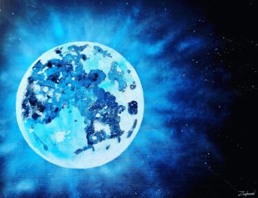 Pintura titulada "Lune bleue" por Zephrard, Obra de arte original, Acrílico Montado en Bastidor de camilla de madera