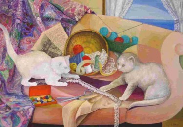 Peinture intitulée "Les chats blancs" par Monique Amiot, Œuvre d'art originale, Huile