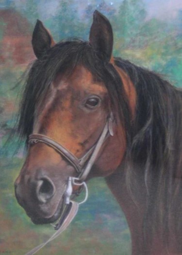 Peinture intitulée "Tête de cheval" par Monique Amiot, Œuvre d'art originale
