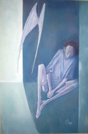 Painting titled "Tired angel / Устал…" by Georgii Zernitskii George Zernitsky, Original Artwork