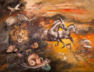 Peinture intitulée "Le déluge" par Zet Michell, Œuvre d'art originale, Huile