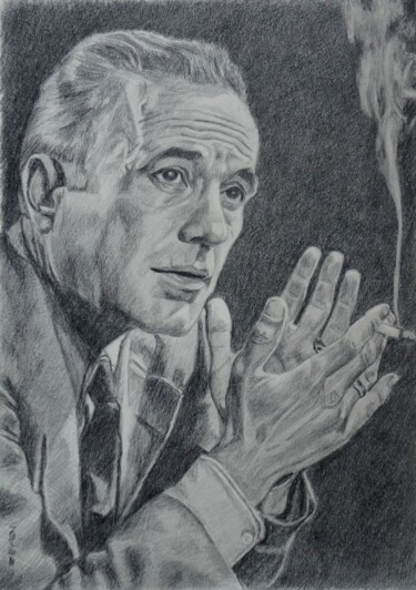 Σχέδιο με τίτλο "portrait de Bogart" από Zeven, Αυθεντικά έργα τέχνης, Γραφίτης