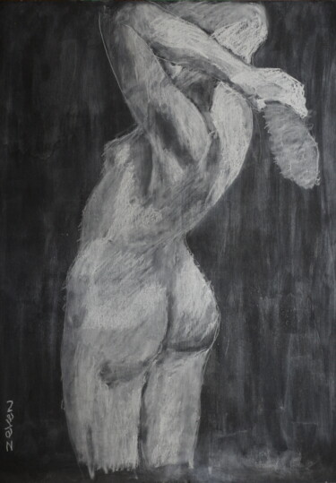 Painting titled "femme nue vue de dos" by Zeven, Original Artwork, Chalk
