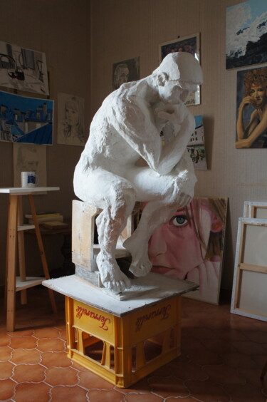 Sculpture titled "Le Penseur de Rodin…" by Zeven, Original Artwork, Plaster