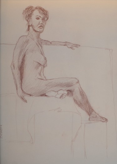 Drawing titled "nudo seduto in alto" by Zeven, Original Artwork, Other