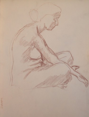 Dessin intitulée "nudo seduto a gambe…" par Zeven, Œuvre d'art originale, Autre