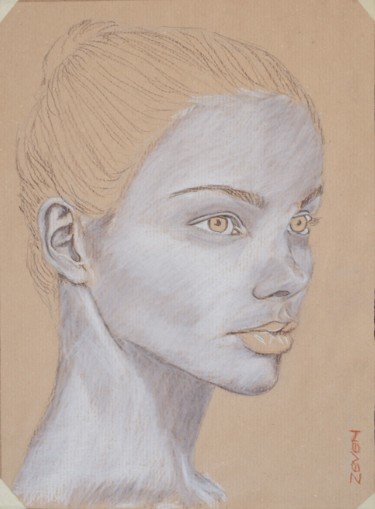 Drawing titled "ètude de portrait d…" by Zeven, Original Artwork, Pastel