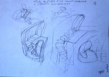 Dessin intitulée "ètude de maison mod…" par Zeven, Œuvre d'art originale, Graphite