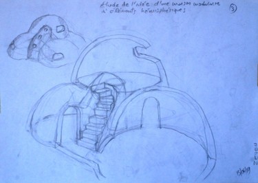 Desenho intitulada "étude de maison mod…" por Zeven, Obras de arte originais, Outro