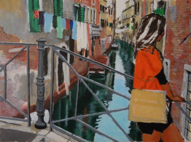Painting titled "La veneziana" by Zeven, Original Artwork, Acrylic