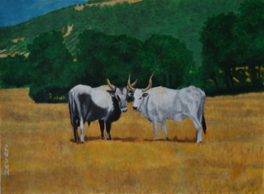 Painting titled "vaches de la Maremme" by Zeven, Original Artwork, Acrylic