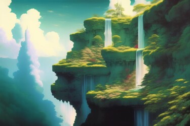 数字艺术 标题为“The waterfall of li…” 由Zeyan Zyrus, 原创艺术品, 数字油画