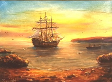 Картина под названием "морской пейзаж на з…" - Eduardo, Подлинное произведение искусства, Масло