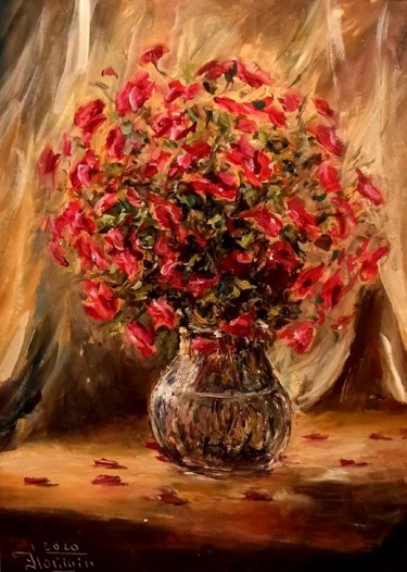 Картина под названием "натюрморт-ваза с ма…" - Eduardo, Подлинное произведение искусства, Масло