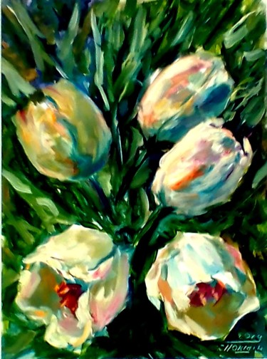 Картина под названием "этюд с тюльпанами" - Eduardo, Подлинное произведение искусства, Масло