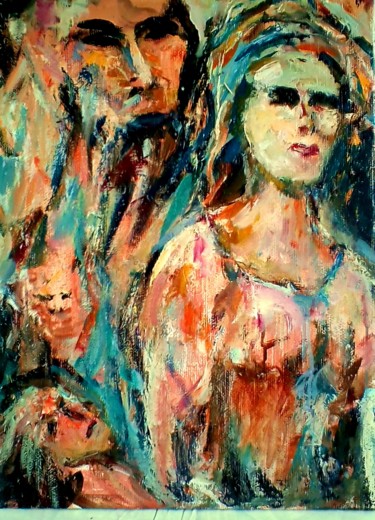 Картина под названием "лица" - Eduardo, Подлинное произведение искусства, Масло Установлен на Деревянная рама для носилок