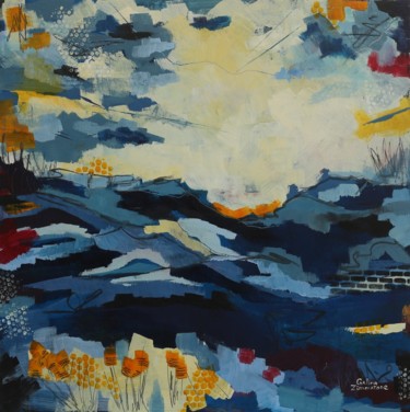 Painting titled "Blue Hills" by Galina Zimmatore, Original Artwork, Acrylic Mounted on Wood Panel