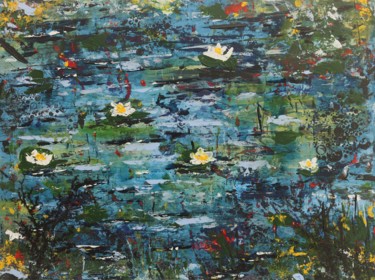 Schilderij getiteld "Water Lilies" door Galina Zimmatore, Origineel Kunstwerk, Acryl