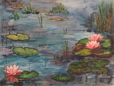 Peinture intitulée "Pink Lilies" par Galina Zimmatore, Œuvre d'art originale, Acrylique