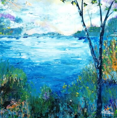 Картина под названием "GRACEFUL FOREST LAKE" - Galina Zimmatore, Подлинное произведение искусства, Масло