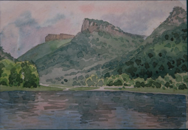 Картина под названием "Над озером." - Александр Згурский, Подлинное произведение искусства, Акварель