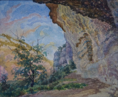 Картина под названием "Под навесом." - Александр Згурский, Подлинное произведение искусства, Акварель