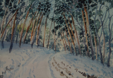 Картина под названием "Зимняя дорога." - Александр Згурский, Подлинное произведение искусства, Акварель