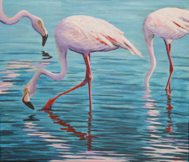 Pintura intitulada "Flamingoes" por Zhanar Khamitova, Obras de arte originais, Acrílico