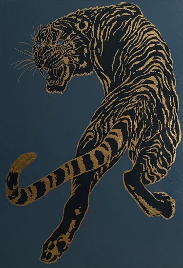 Pittura intitolato "Золотой тигр" da Zhanat Zharkimbayeva, Opera d'arte originale, Acrilico