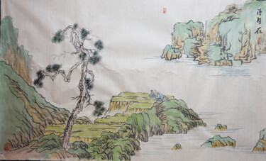Painting titled "山湖隐者" by Zhang Bi Zi Song Shu, Original Artwork, Ink