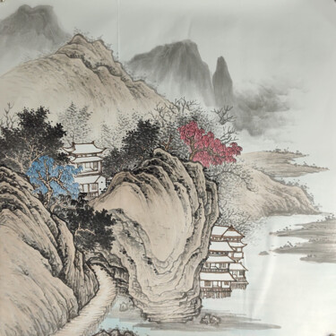 Pittura intitolato "深山里的小屋" da Zhang Bi Zi Song Shu, Opera d'arte originale, Inchiostro