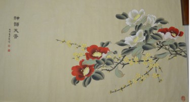 Pittura intitolato "Divine Charm 神韵天香" da Huizhen Zhang Zhang Hui Zhen, Opera d'arte originale, pigmenti
