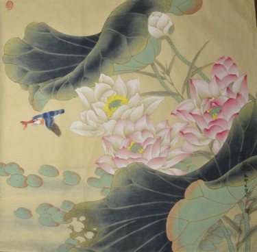 Peinture intitulée "Pure Lotus II 净莲 2" par Huizhen Zhang Zhang Hui Zhen, Œuvre d'art originale, Pigments