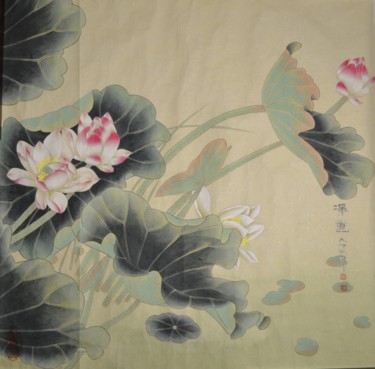 Malarstwo zatytułowany „Pure Lotus I  净莲1” autorstwa Huizhen Zhang 张慧珍, Oryginalna praca, Pigmenty