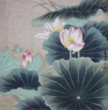 Peinture intitulée "Lotus 荷花" par Huizhen Zhang Zhang Hui Zhen, Œuvre d'art originale, Pigments