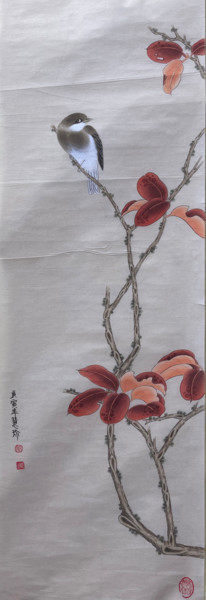 Painting titled "Red Leaves" by Huizhen Zhang Zhang Hui Zhen, Original Artwork, Pigments