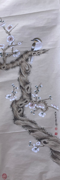 Painting titled "Heart of Plum Bloss…" by Huizhen Zhang Zhang Hui Zhen, Original Artwork, Pigments