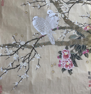 Painting titled "Peaceful" by Huizhen Zhang Zhang Hui Zhen, Original Artwork, Pigments