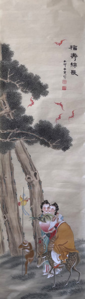 Ζωγραφική με τίτλο "Longevity" από Huizhen Zhang 张慧珍, Αυθεντικά έργα τέχνης, Χρωστικές ουσίες