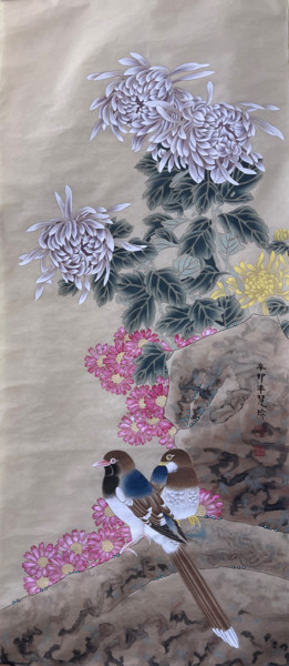 Schilderij getiteld "Gathering of Fate" door Huizhen Zhang Zhang Hui Zhen, Origineel Kunstwerk, pigmenten