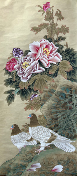 Malerei mit dem Titel "Wealth and Peace" von Huizhen Zhang Zhang Hui Zhen, Original-Kunstwerk, Pigmente