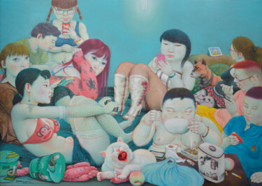 Peinture intitulée "午夜两点半" par Zhang Kai Xi, Œuvre d'art originale, Huile Monté sur Châssis en bois