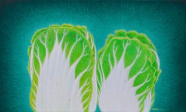 Peinture intitulée "两颗白菜" par Zhang Kai Xi, Œuvre d'art originale, Huile Monté sur Châssis en bois