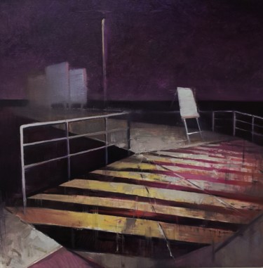 Painting titled "Boat station" by Weixuan Zhang, Original Artwork, Oil