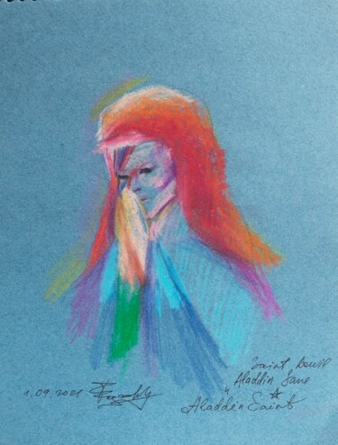 Drawing titled "Saint Bowie" by Zhanna Fedosova, Original Artwork, Conté