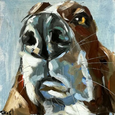 Painting titled "Dog Painting Basset…" by Zhanna Kan, Original Artwork, Oil