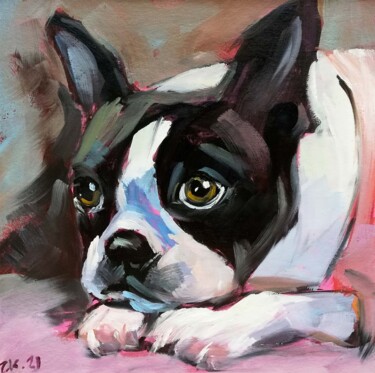 Peinture intitulée "Dog Painting Bulldo…" par Zhanna Kan, Œuvre d'art originale, Huile