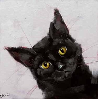 Pintura intitulada "Black Cat Painting…" por Zhanna Kan, Obras de arte originais, Óleo
