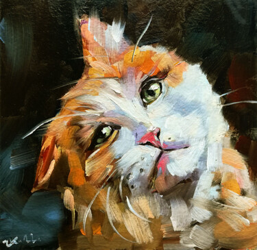 Painting titled "Cat Painting Pet Po…" by Zhanna Kan, Original Artwork, Oil